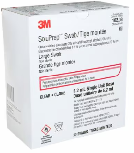 3M-10208 SOLU-I.V., MAXI SWABSTICK, CLEAR, 2% CHG, 70% ISO, BX/30